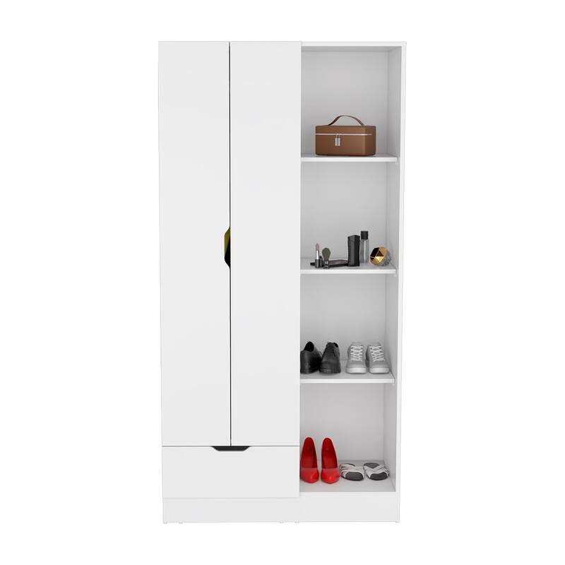 19.68" Modern Double-door Armoire with Drawer and 4-Tier Open Shelves for Bedroom