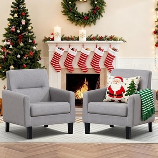 Set of 2 Mid Century Modern Accent Chairs with Upholstered Cushion for ...