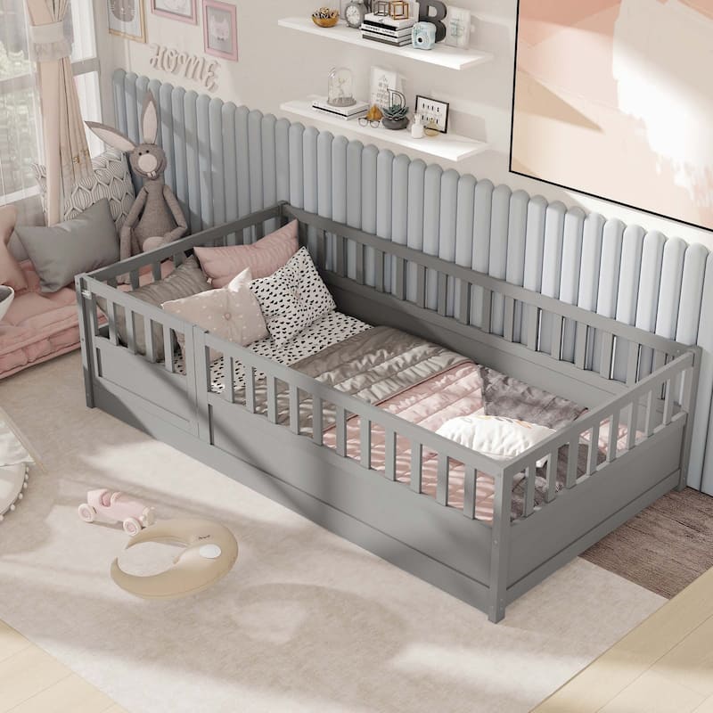 Twin Size Floor bed with super high security barrier For children