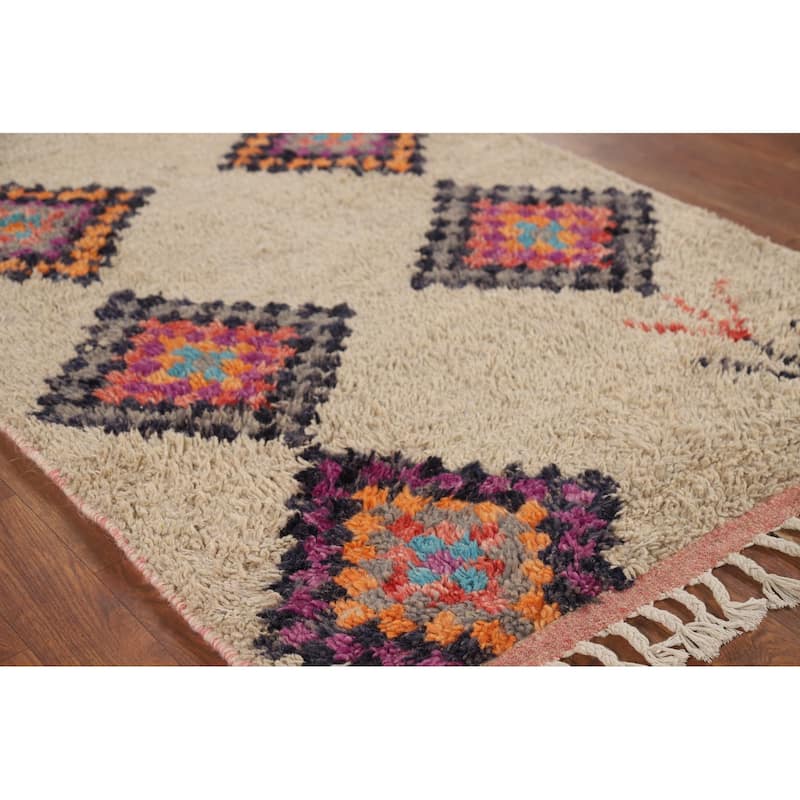 Geometric Plush Moroccan Oriental Accent Rug Handmade Wool Carpet - 3'0" x 5'4"