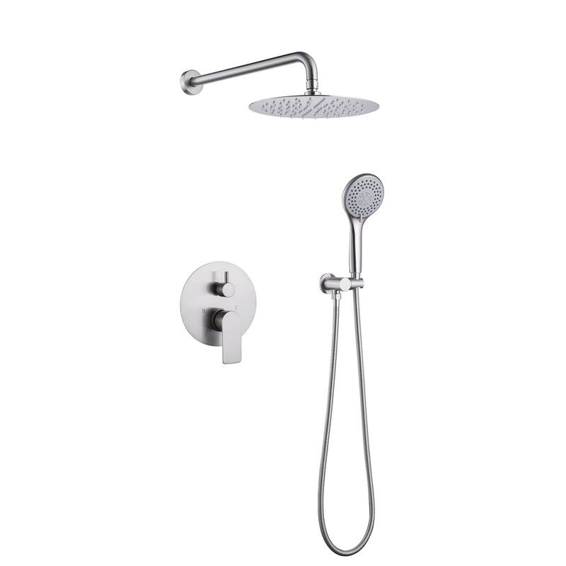 Wall Mount Shower Faucet with Hand Shower 9.84 Inch Shower System with Pressure Balance Valve - Brushed Nickel