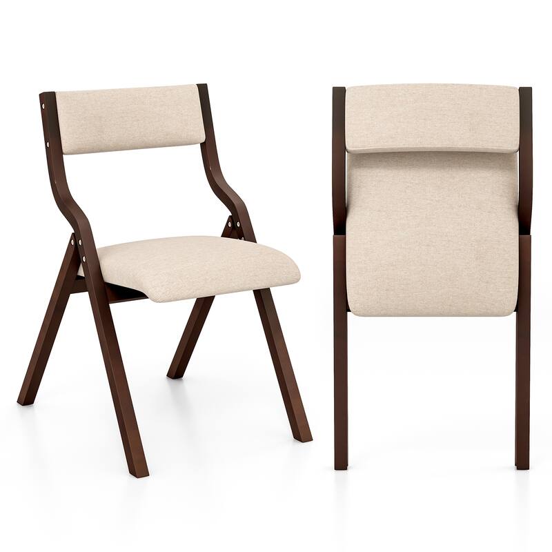 Set of 2 Linen Fabric Folding Chairs with Curved Backrest and Solid Bentwood Legs for Kitchen Use - 19" x 24" x 31" (L x W x H)