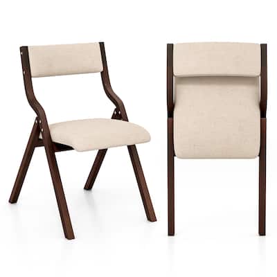 Set of 2 Wooden Folding Dining Chair with Linen Fabric Padded Seat and Backrest - 19" x 24" x 31" (L x W x H)