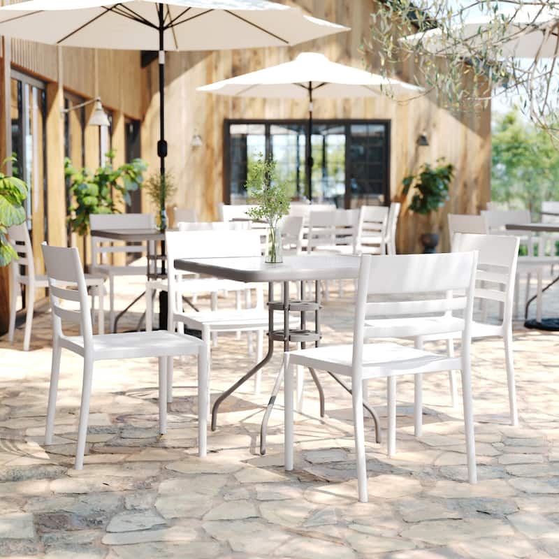 Commercial All-Weather Resin Patio Stack Chair with Slatted Backrest - 19.75"W x 20.75"D x 31.75"H