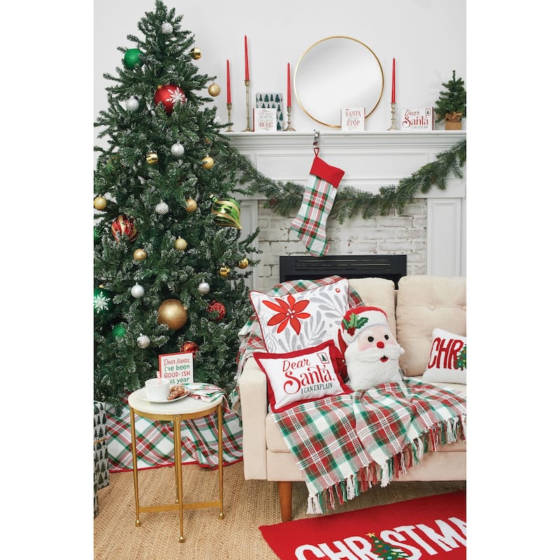Poinsettia Christmas Printed & Embellished Throw Pillow