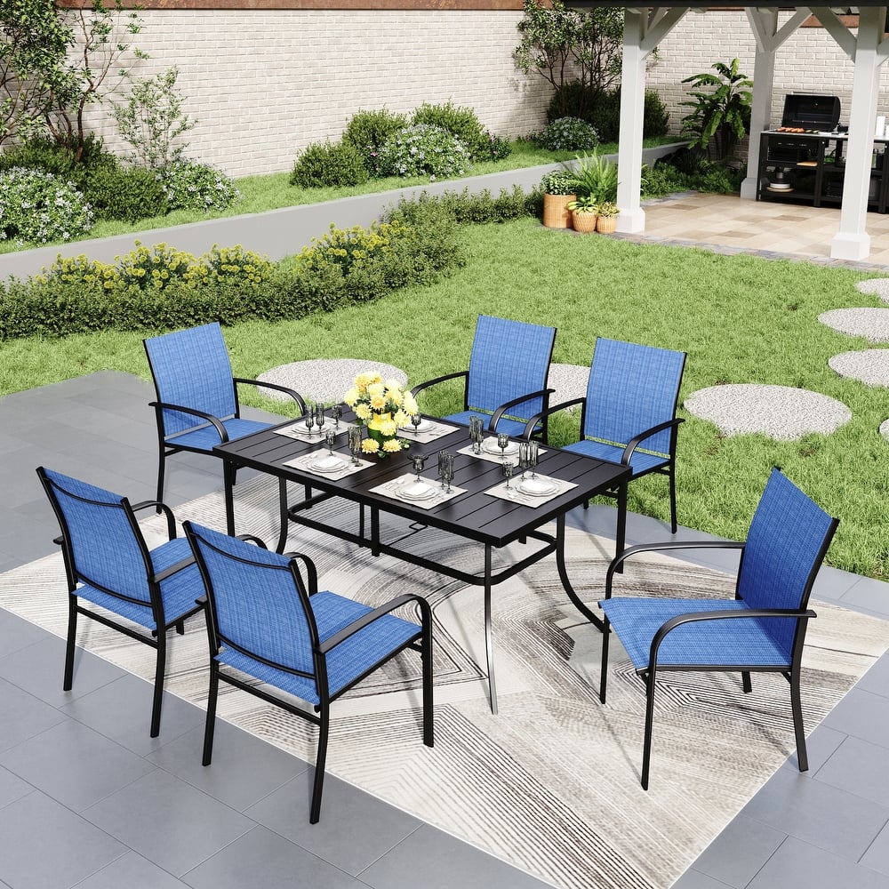 MAISON ARTS 7-Piece Patio Dining Set Metal Rectangle Table and 6 Textilene Chairs
