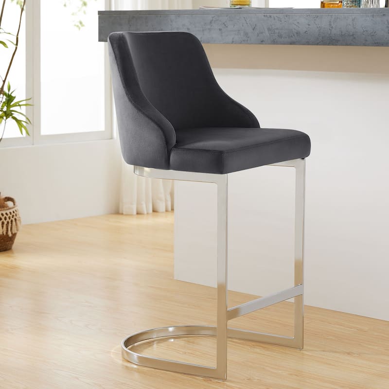 Velvet/ Faux Leather Upholstered Counter Stools, Set of 2 - 18.9"W x 20.5"D x 36.6"H
