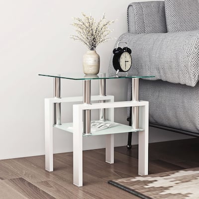 Modern Tempered Glass Tea Table Coffee Table End Table Square Table - 17.72"L x 17.72 "W x 20.5 "H,