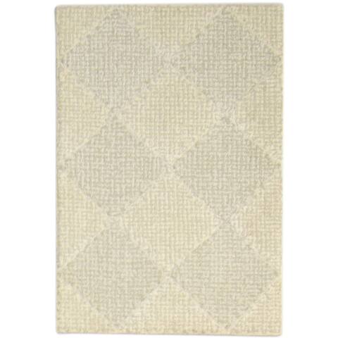 One of a Kind Hand-Tufted Modern & Contemporary 2' x 3' Diamond Wool Beige Rug - 2'0"x3'1"