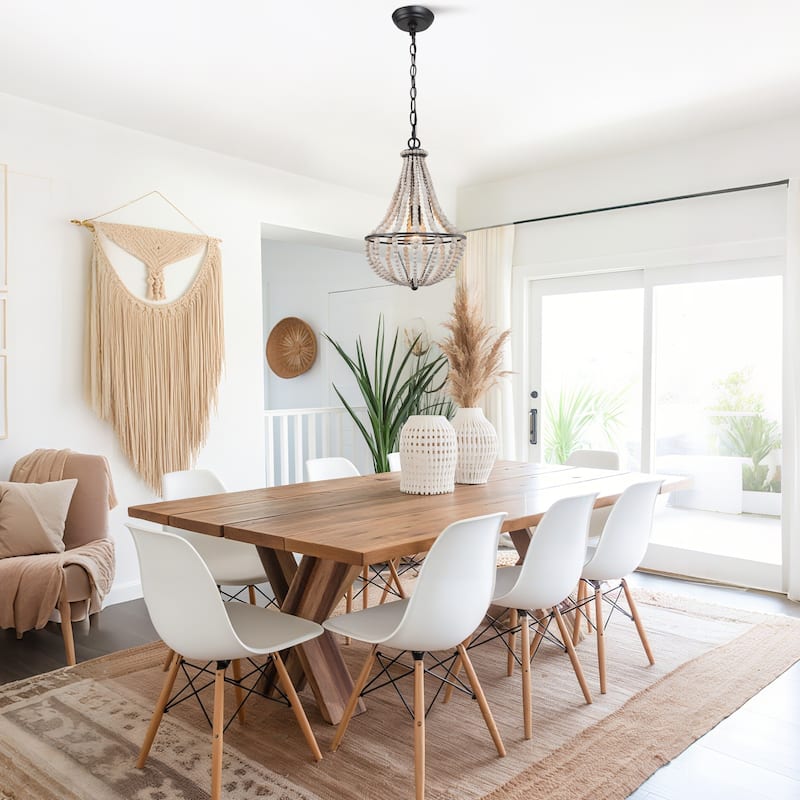 Modern Farmhouse 1-Light Wood Beaded Mini Chandelier Kitchen Island Pendant Light