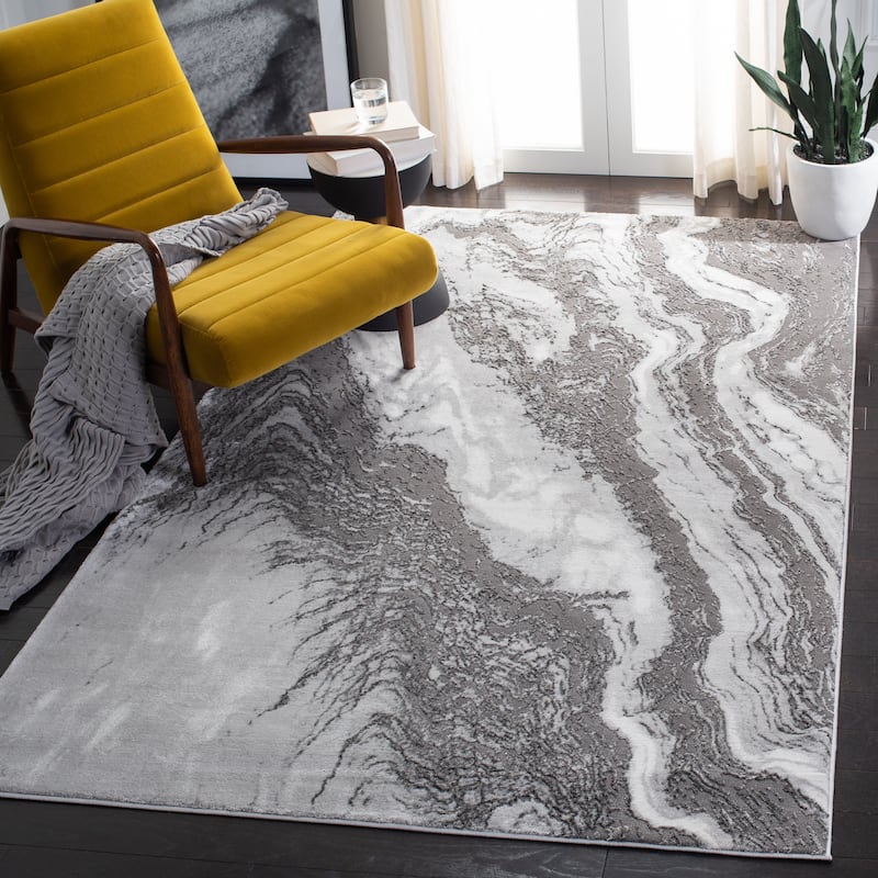 SAFAVIEH Craft Neve Modern Abstract Rug - 6'7" Square - Light Grey/Grey