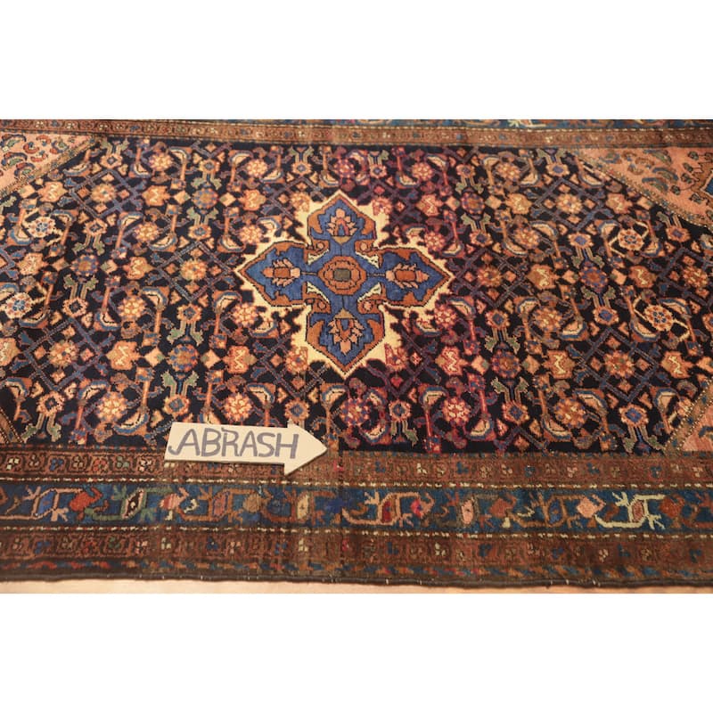 Hand Knotted Oriental 100% Wool Carpet Traditional Medallion Navy Blue & Blues Hamedan Area Rug - 6' 8'' X 3' 9''