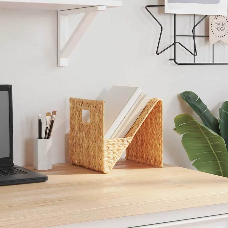 vidaXL Magazine Holder Brown Water Hyacinth, Metal Frame - 12.2 x 12.2 x 12.2