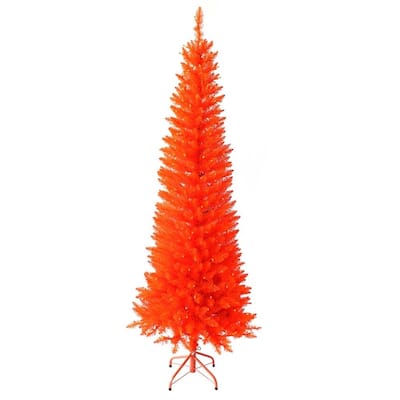 Kurt Adler 6 Foot Pre-Lit Orange Slim Christmas Tree