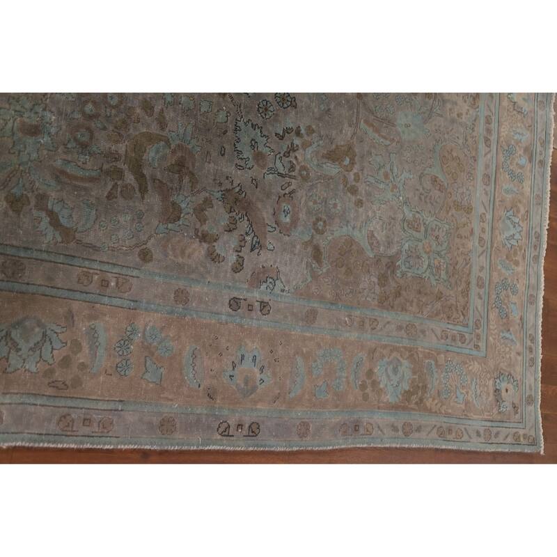Hand Knotted Oriental 100% Wool Carpet Traditional Floral Brown Tabriz Area Rug - 9' 4'' X 6' 8''