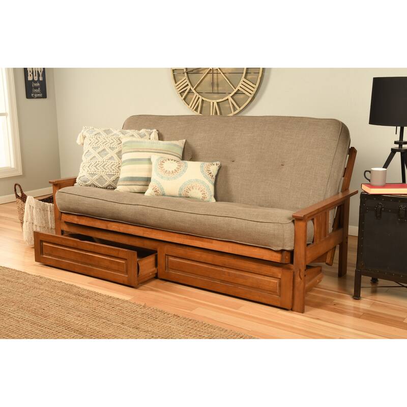 Porch & Den Dent Futon Set with Linen Mattress and Storage Drawers - Linen Stone