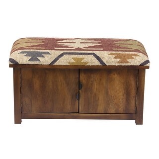 HERAT ORIENTAL Handmade Kilim Upholstered Storage Bench - 30" L x 14" W x 17" H
