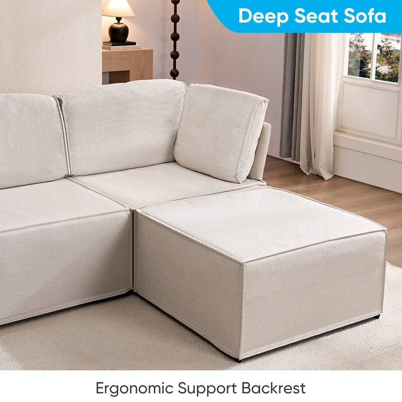 Mixoy Oversized Modular Sectional Sofa, U/L-Shaped Couch with Deep Seat, Ottoman, Convertible Modern Linen Sleeper Sofa Bed