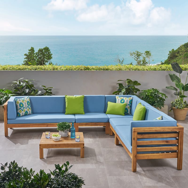 Oana Outdoor 7-seater Acacia Wood Sectional Sofa Set by Christopher Knight Home