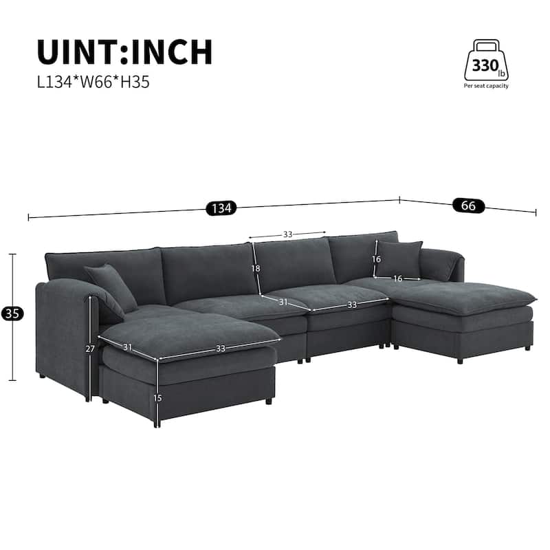 Chenille Modular U Shaped Sectional Sofa with Double Cushions
