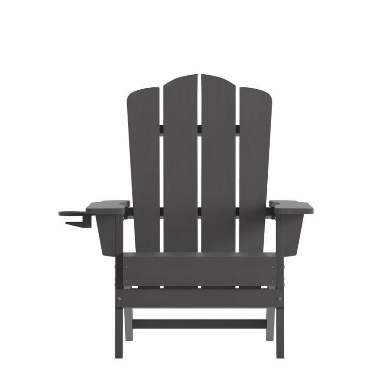 Set of 2 Commercial All-Weather Adirondack Chairs with Cupholders