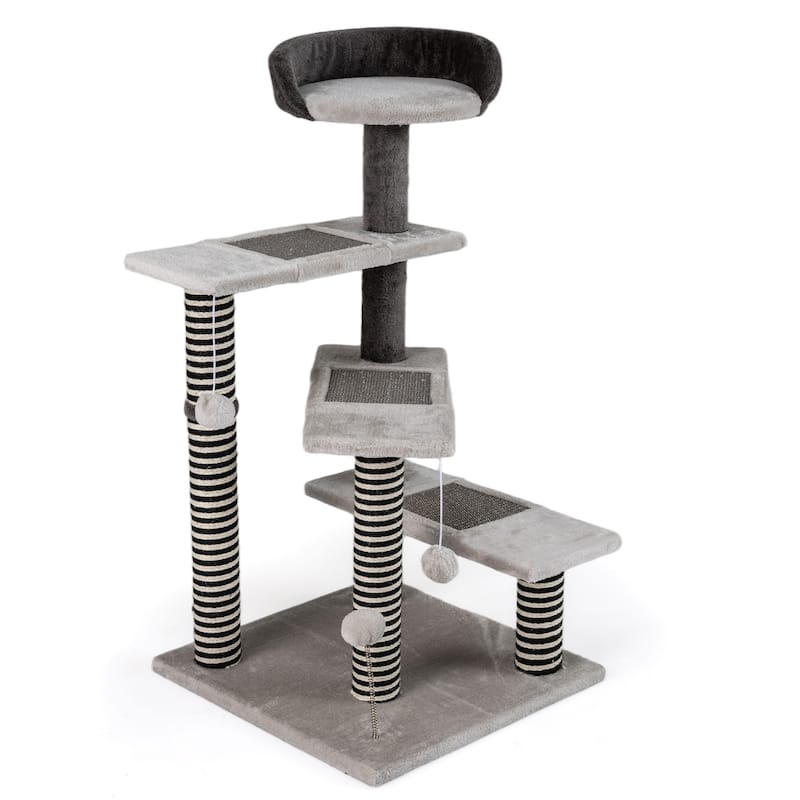 Gymax 2-in-1 Cat Tree Tower Pet Steps w/ Scratching Posts Hanging Toy