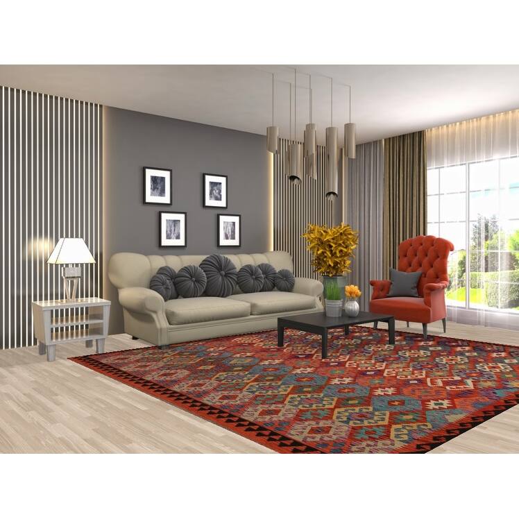 Kilim Oriental Area Rug Flatweave Wool Carpet - 8'2"x 9'4"