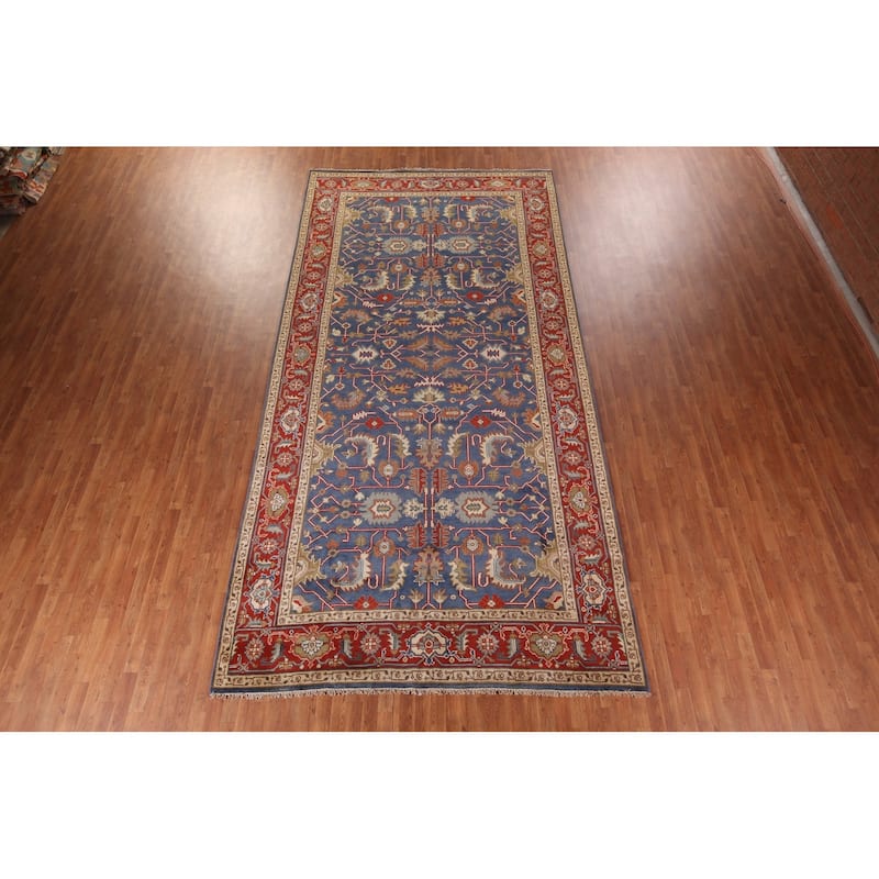 Blue Oushak Oriental Large Area Rug Handmade Wool Carpet - 7'11" X 15'9"