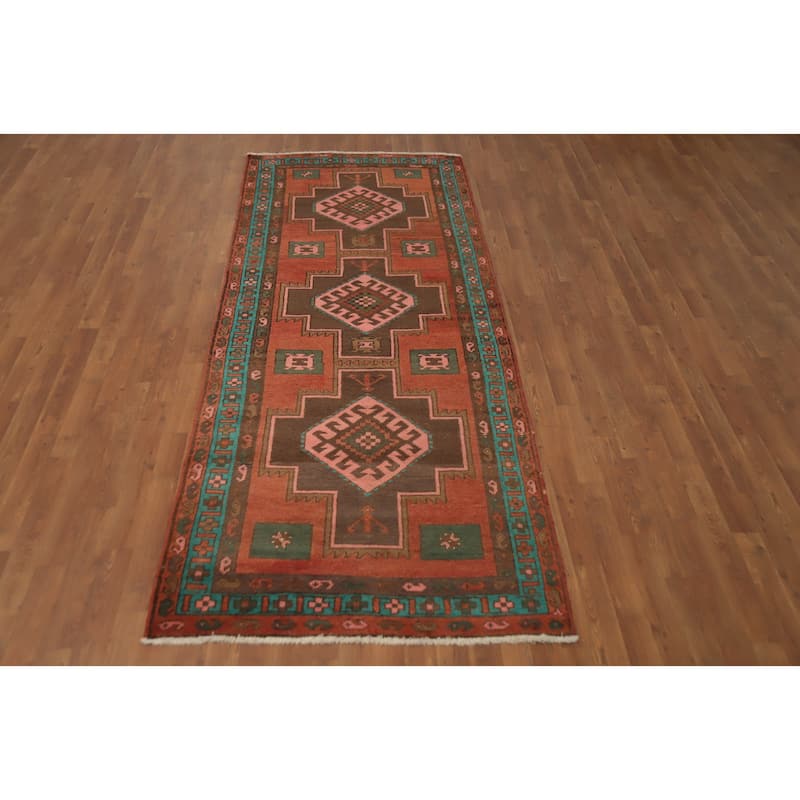 Hand Knotted Oriental 100% Wool Carpet Traditional Tribal Oranges & Rust Ardebil Runner Rug - 9' 1'' X 3' 9''