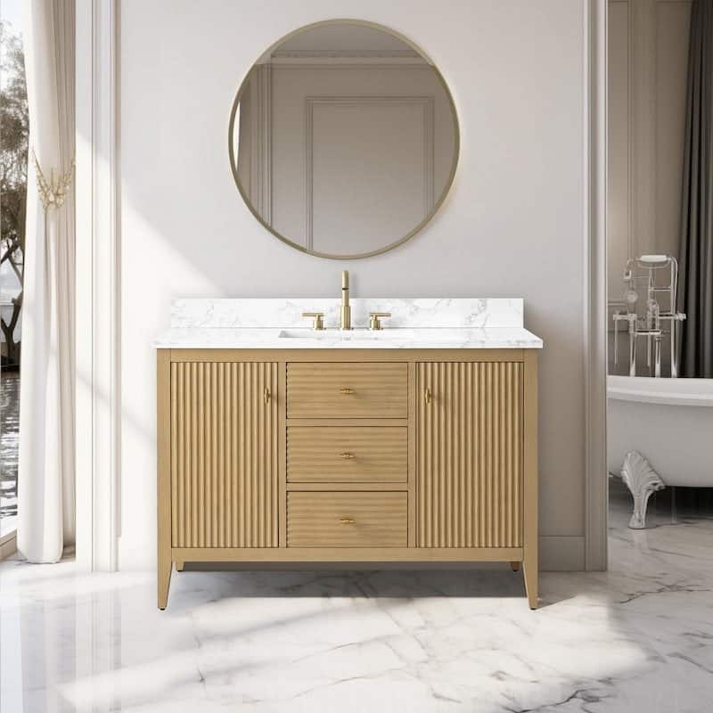 Vanity Art 48" Single Sink Bathroom Vanity Cabinet with Engineered Marble Countertop