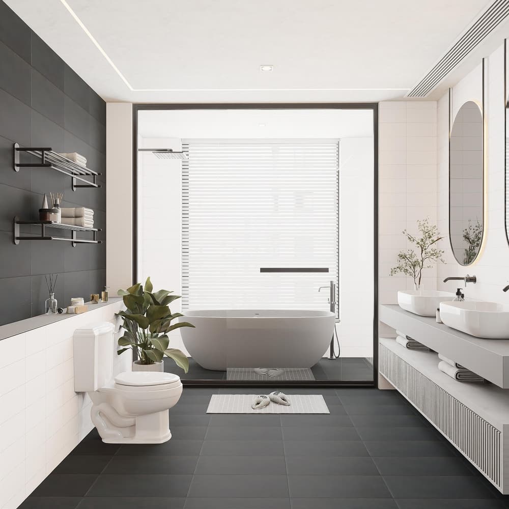 Merola Tile Piscina Brick Matte Nero 9-5/8" x 19-1/2" Porcelain Floor and Wall Tile