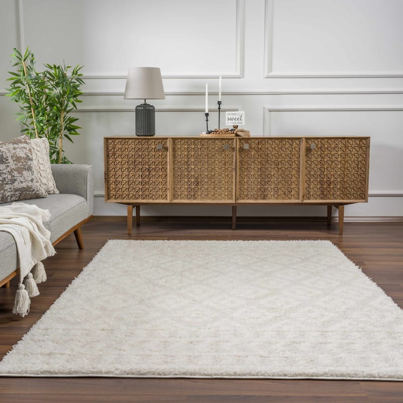 Tilos Moroccan Trellis Farmhouse Shag Area Rug