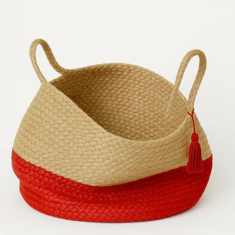 Sevita Two-Tone Handbraided Jute Storage Basket with Handles