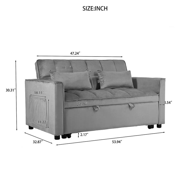 3-in-1 Convertible Pull Out Sofa Bed with Reclining Backrest & Pillows