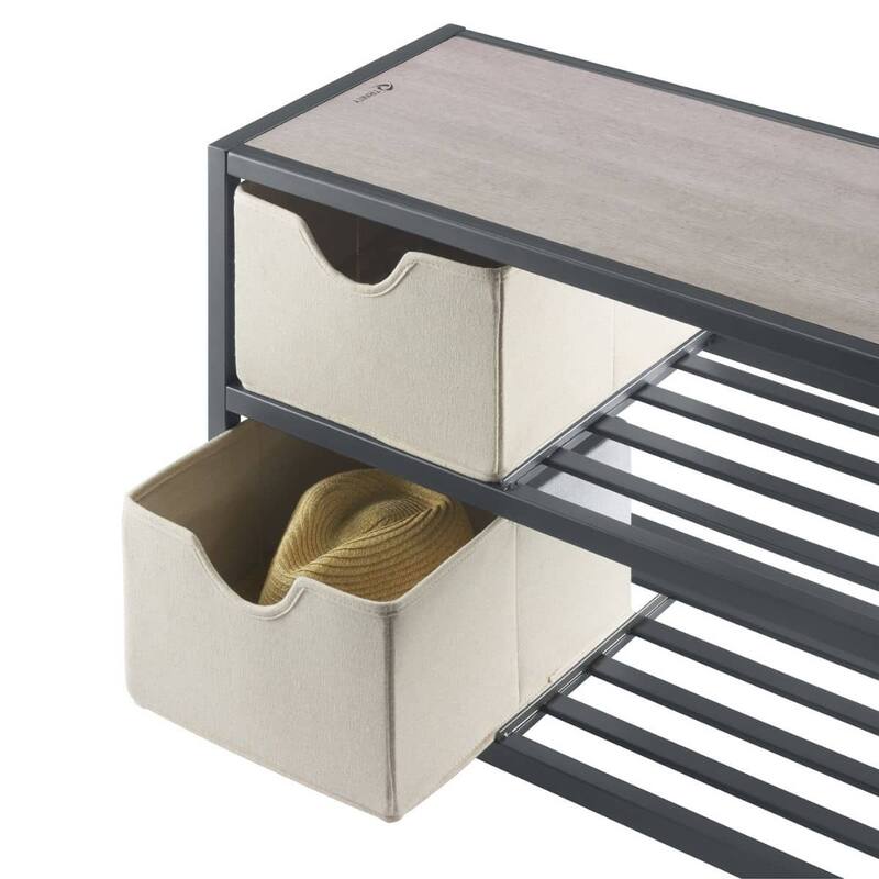 TRINITY 3-Tier Slate Gray Shoe Bench w/ Baskets