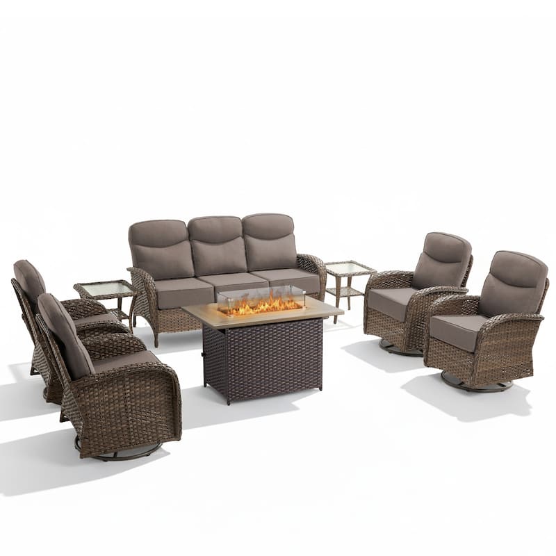 Meyreso 8-Piece Wicker Outdoor Patio Fire Pit Sofa Set with 6-Inch Thick Cushions
