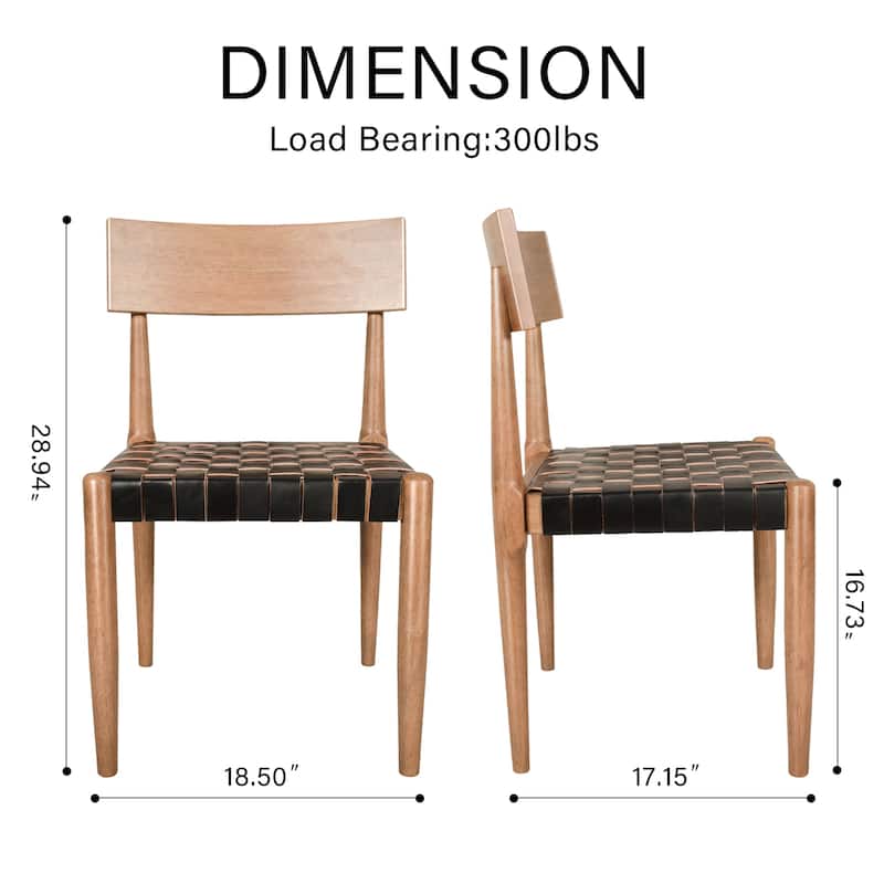 Genuine Leather Woven Straps Solid Back Side Chair (Set of 2)