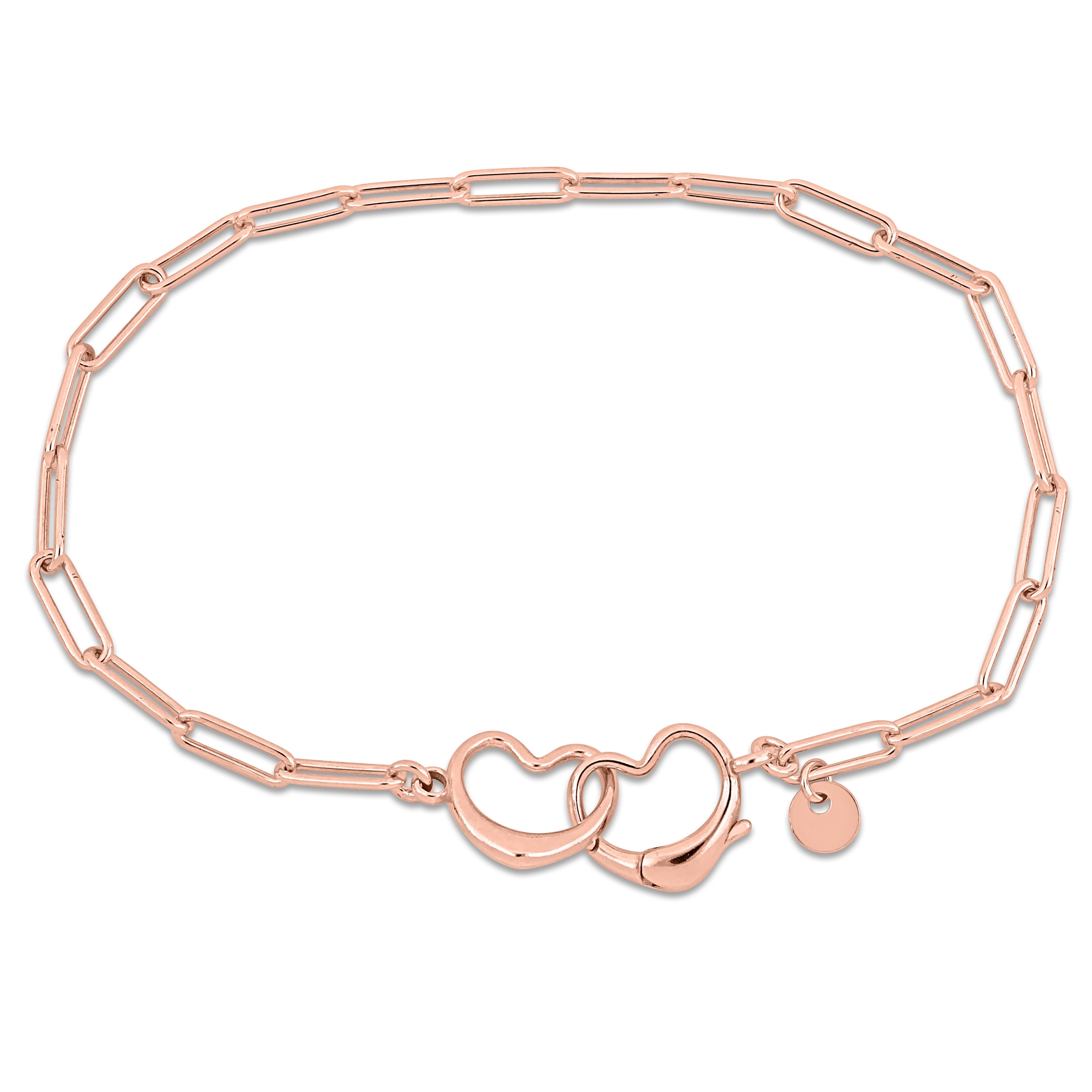Miadora Paper Clip Link Bracelet with double heart clasp in Rose Sterling Silver