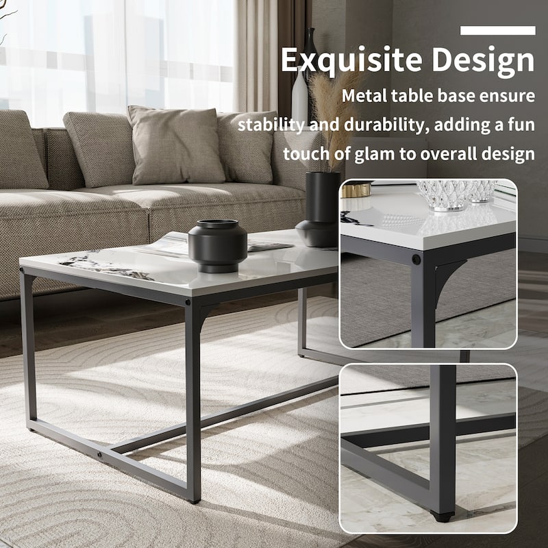 Coffee Table with Glossy White Slate End Side Table