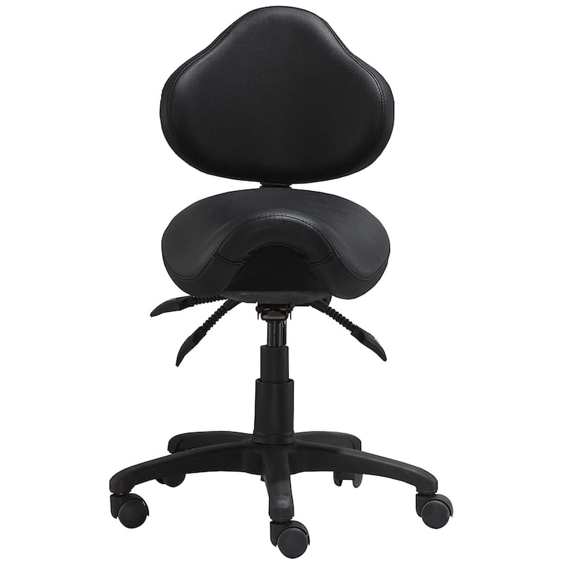 Adjustable Black Firm Saddle Stool Tilt Chair With Wheels Salon Dental Hygienist Rolling Dentist Clinical Hospital Lab - With Back