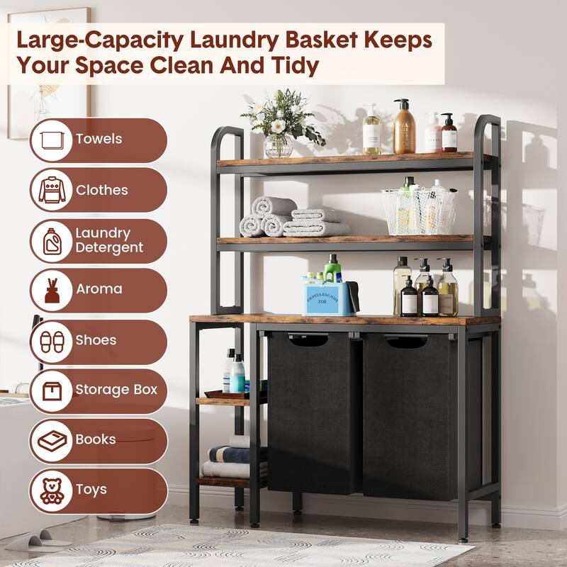 Laundry Hamper with Shelves, 2 Section Laundry Sorter with Side Shelves