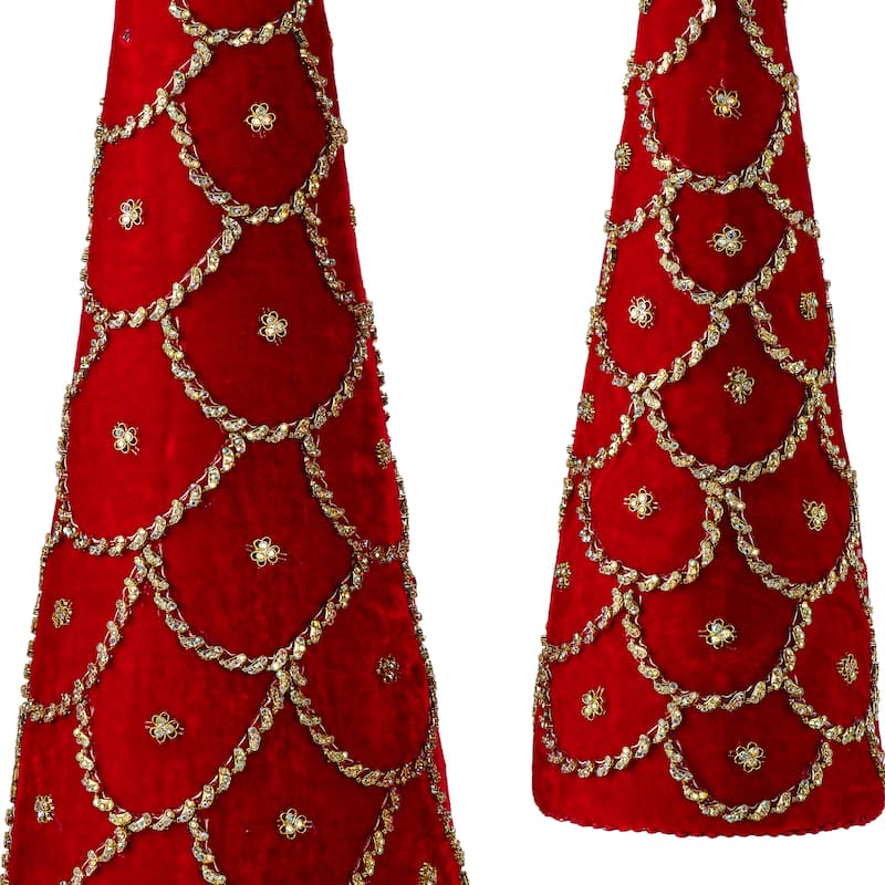 18-24" Jeweled Scalloped Velvet Cone Tree