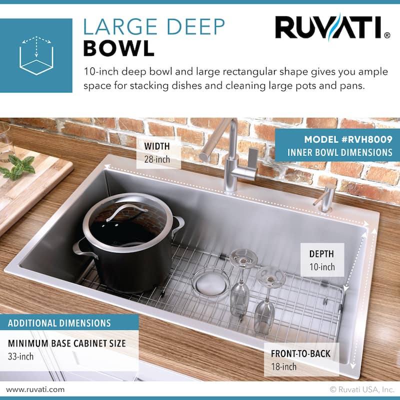 Ruvati 30 x 22 inch Drop-in Tight Radius Topmount 16 Gauge Stainless Steel Kitchen Sink Single Bowl - RVH8009 - 30" X 22"