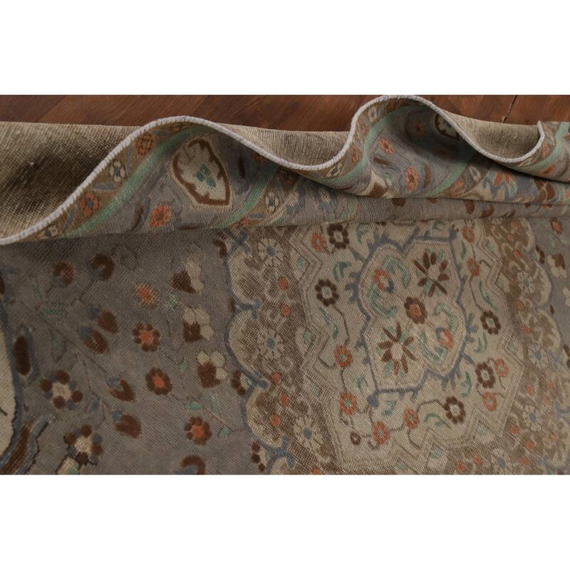 Distressed Grey Tabriz Vintage Persian Rug Hand-Knotted Wool Carpet - 6'7" x 9'4"