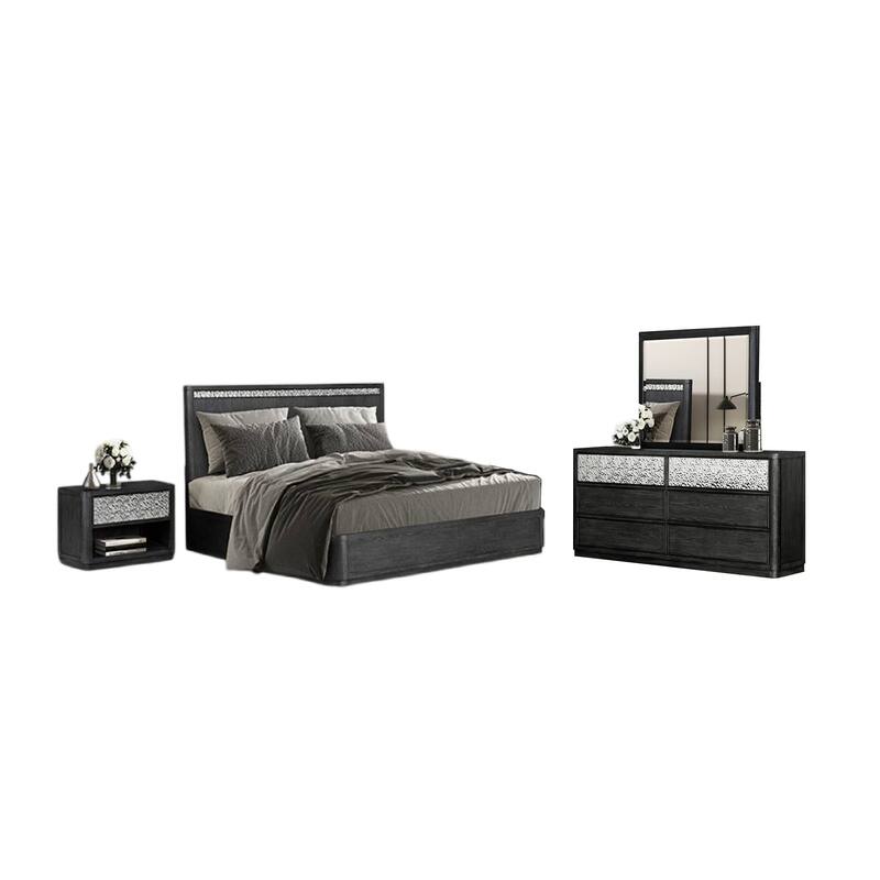 Zoko 4pc Queen Bedroom Set with USB Nightstand, Ash Gray Wood