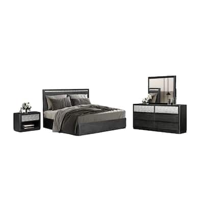 Zoko 5pc Queen Bedroom Set, 2 USB Nightstands, Dresser Mirror Ash Gray