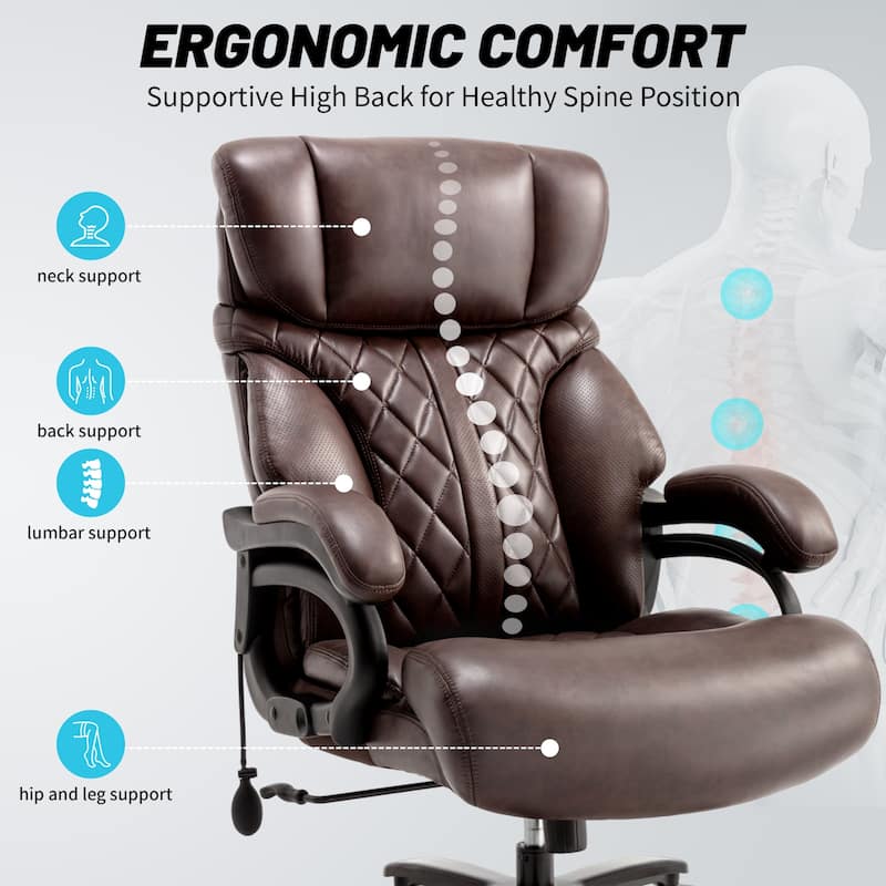 Big and Tall Office Chair for Heavy People, Extra Wide Seat and Adjustable Lumbar, Heavy Duty Executive Chair with High Back