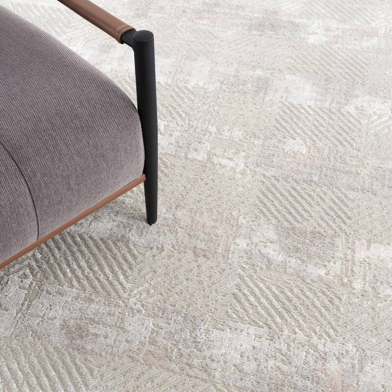 Hauteloom Calum Living Room, Bedroom Area Rug - Farmhouse - High Pile - Pink,Gray - 7'9" x 9'6"