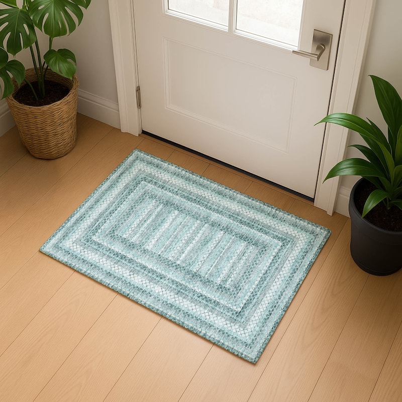 Premium Washable Super Soft Modern Borders Mayfield Rug - Teal - 1'8" x 2'6"