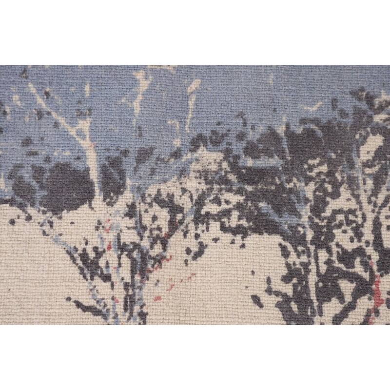 Nature Print Ivory Abstract Modern Area Rug Handmade Wool Carpet - 5'3" x 6'7"